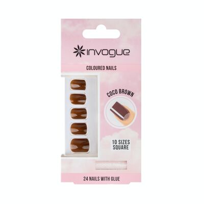 Invogue Coco Brown Square Nails (24 piezas)