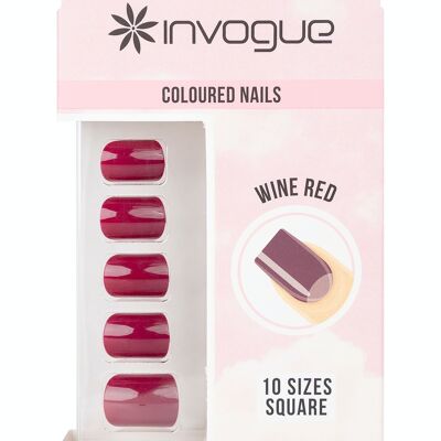 Invogue Ongles carrés rouge vin (24 pièces)