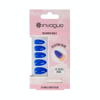 Invogue Electric Blue Oval Nails (24 Pieces)