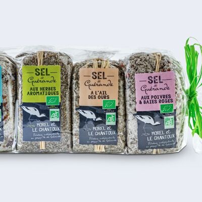 Discovery quartet of our certified ORGANIC flavored IGP Guérande salts