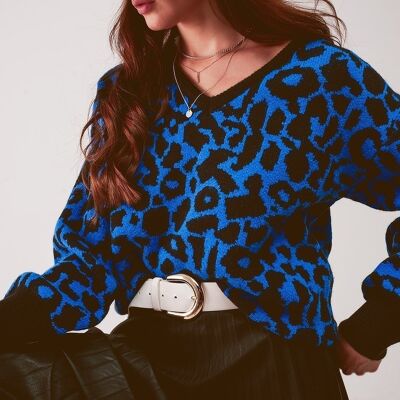 Pull en animal bleu