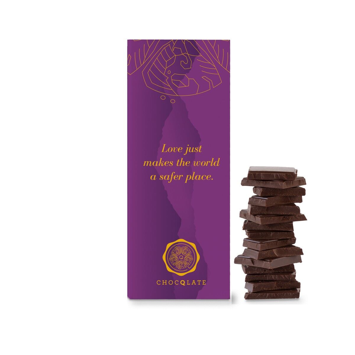 "L'amour rend le monde plus sûr" CHOCQLATE chocolat bio 50% cacao