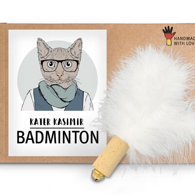 Badminton - Premium cat ball made of cork and natural feathers. Cat toy made by hand and with love in Germany