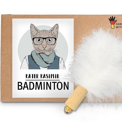 Badminton - Balle pour chat de qualité supérieure en liège et plumes naturelles. Jouet pour chat fabriqué à la main et avec amour en Allemagne