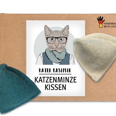 2 Katzenminze-Kissen aus 100% Schurwolle mit Premium-Katzenminze. In Deutschland von Hand und mit Liebe gefertigt.