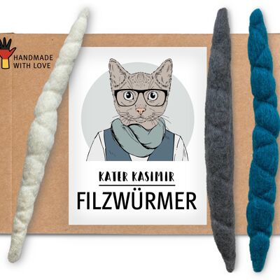 3 handgerollte Filzwürmchen aus reiner Schurwolle. In Deutschland von Hand und mit Liebe gefertigtes Katzenspielzeug