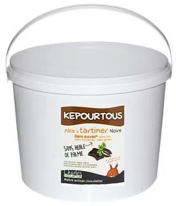 Kepourtous : pâte à tartiner noire sans sucres (maltitol) en seau 5kg 2