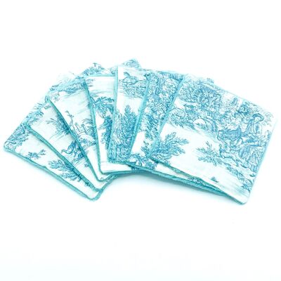 Lot of 7 make-up remover wipes Toile de Jouy Mini-pastoral turquoise