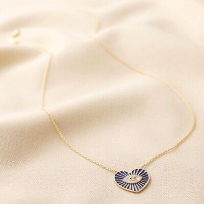 Navy Evil Eye Heart Pendant Necklace in Gold