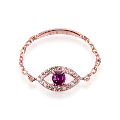 Anillo de cadena con ojo de rubí - Rosa - 6