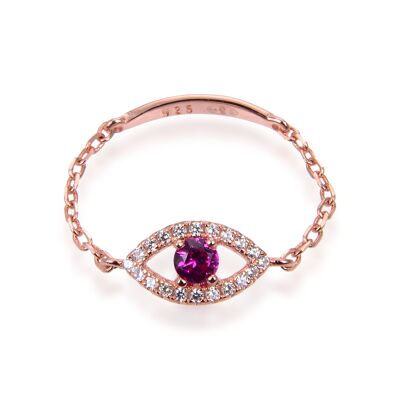 Ruby Eye Chain Ring - Pink - 6