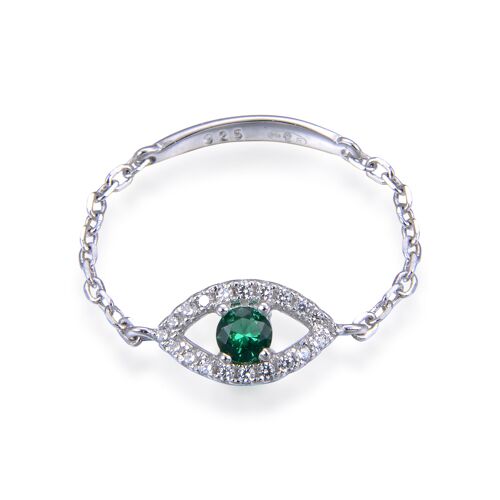 Bague Chaine Oeil Vert - Blanc - 6