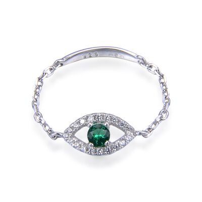 Green Eye Chain Ring - White - 6