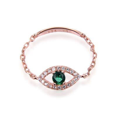 Green Eye Chain Ring - Pink - 6