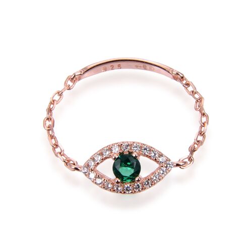 Bague Chaine Oeil Vert - Rose - 7