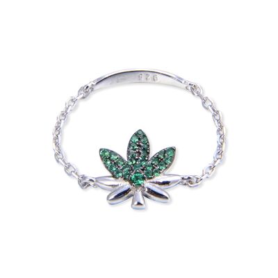 Green Leaf Chain Ring - White - 6