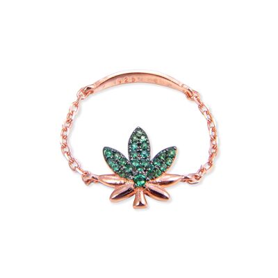 Bague Chaine Feuille verte - Rose - 8