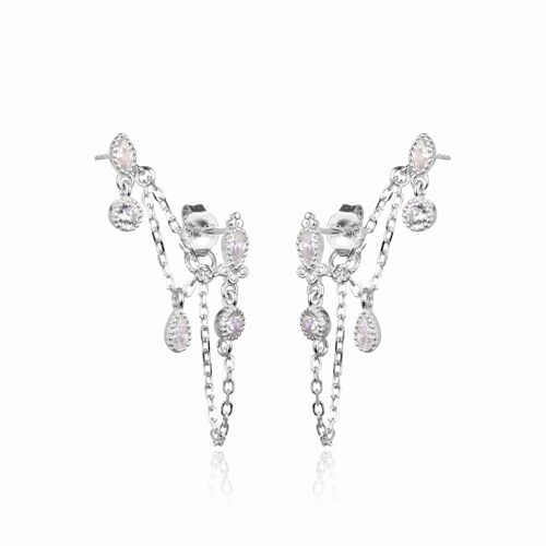 BO multipierres chaines 2 trous oreille - Blanc