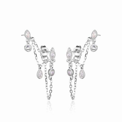 Multi-stone earrings with 2-hole ear chains - White