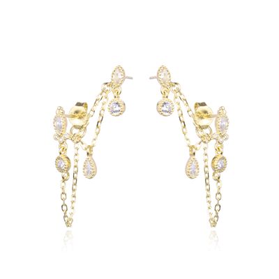 Multi-stone earrings with 2-hole ear chains - Yellow