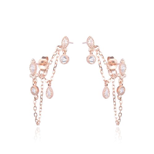 BO multipierres chaines 2 trous oreille - Rose