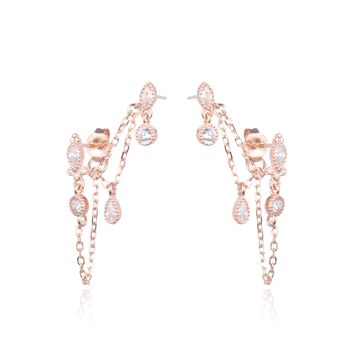 BO multipierres chaines 2 trous oreille - Rose