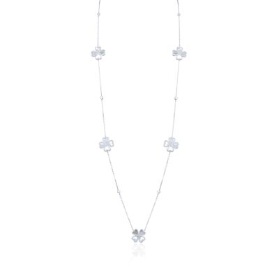 Mother-of-Pearl Flower Long Necklace - White