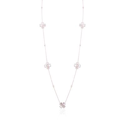 Mother-of-Pearl Flower Long Necklace - Pink