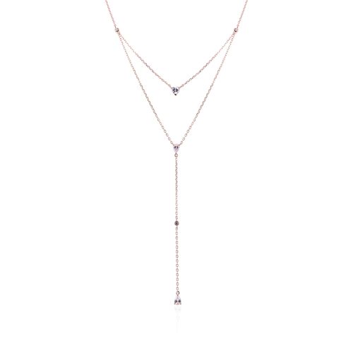 Collier coeur poires effet double - Rose