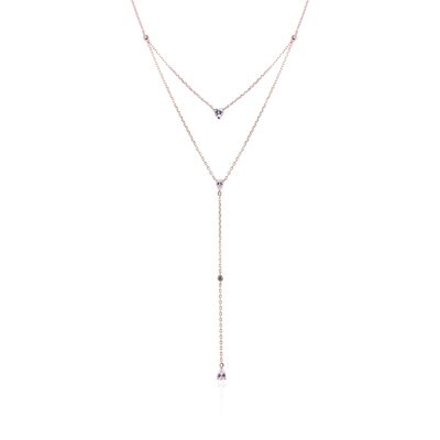 Collier coeur poires effet double - Rose