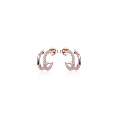 Pendientes aro doble efecto - Rosa