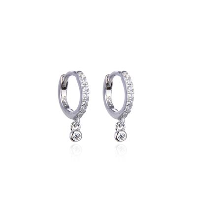 10mm bezel set mini hoop earrings - White