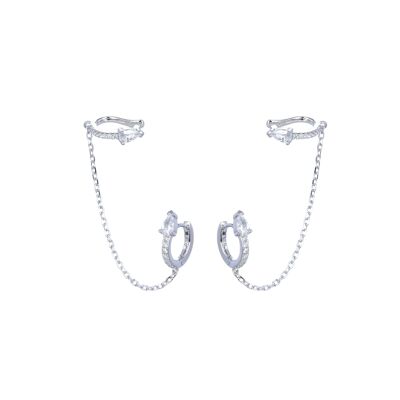 Chain hoop earrings with 1 ear hole - White