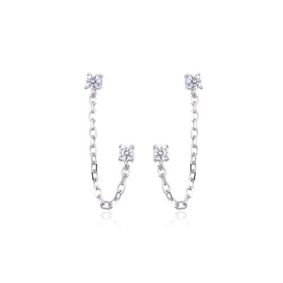 Chain earrings with 2 ear holes - White