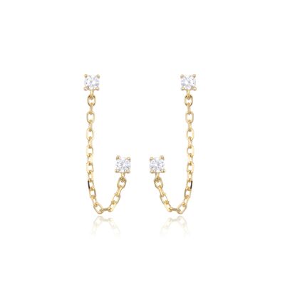 Chain earrings with 2 ear holes - Yellow