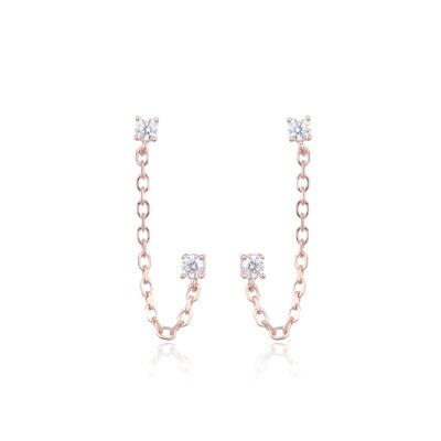 Chain earrings with 2 ear holes - Pink