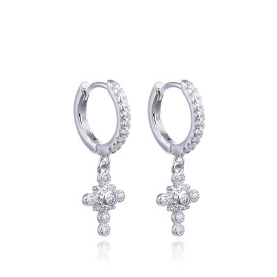 Cross hoop earrings - White