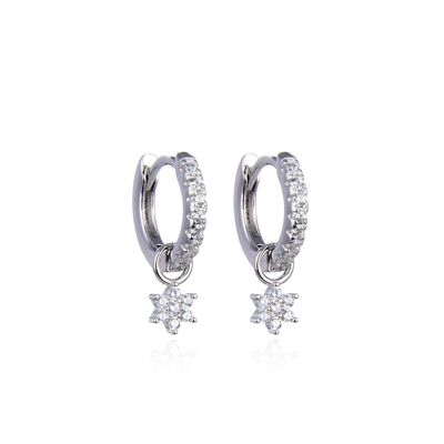 Drop flower hoop earrings - White