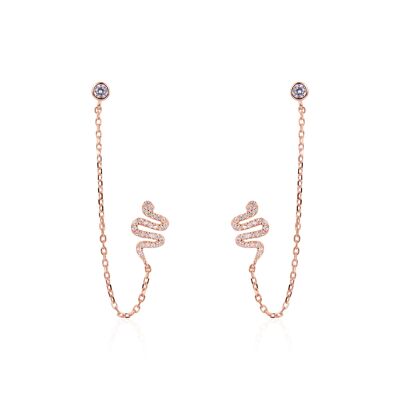 Snake chain earrings with 2 ear holes - Pink