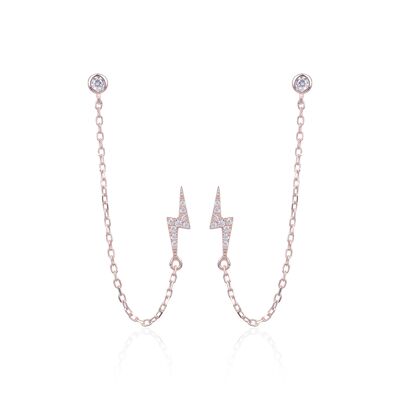 2-hole lightning chain earring - Pink