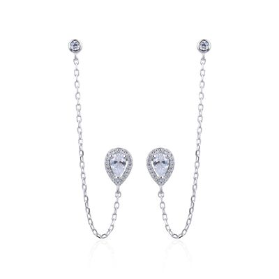 Pear chain earrings 2 ear holes - White