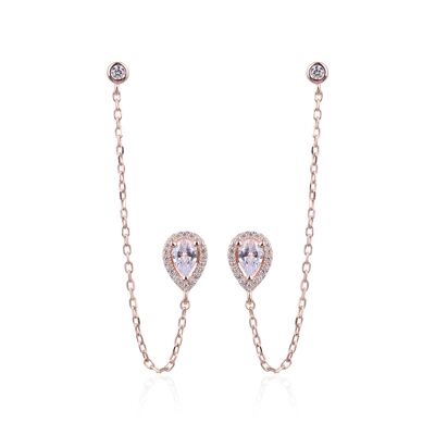 Pear chain earrings 2 ear holes - Pink