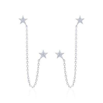 Star chain earrings with 2 ear holes - White