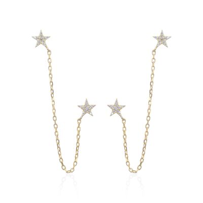 Star chain earrings with 2 ear holes - Yellow