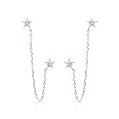 Star chain earrings with 2 ear holes - Pink