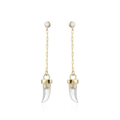 Mother-of-pearl horn chain earrings - Yellow