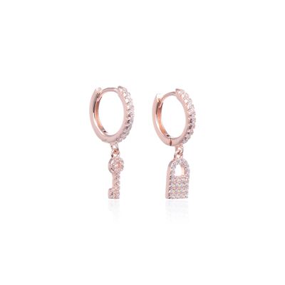 Padlock key hoop earrings - Pink