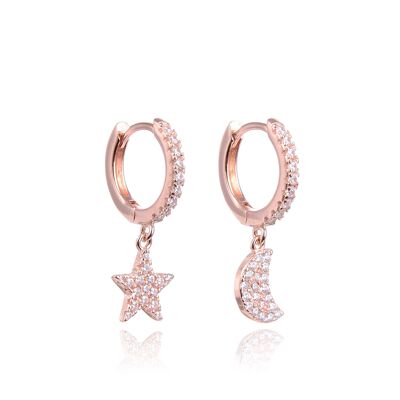 Moon star hoop earrings - Pink