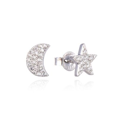 Moon star stud earrings - White
