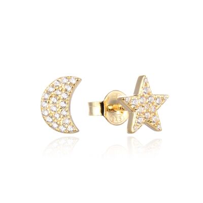 Moon star stud earrings - Yellow